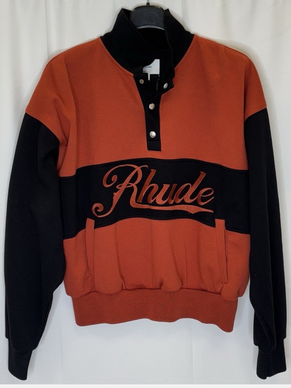 Rhude Men’s Polo Sweatshirt - blood orange/black